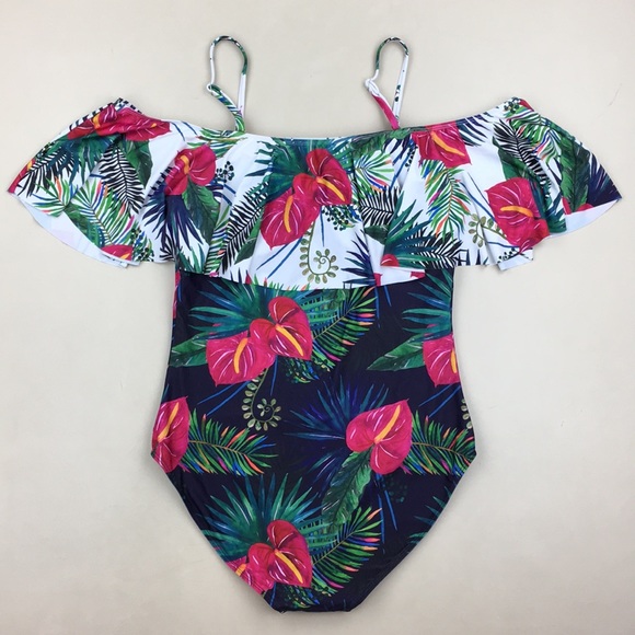 Tempt Me Off Shoulder Tropical Swimsuit NWT - Picture 3 of 9